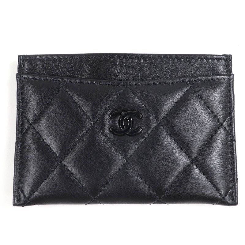 CHANEL Ap4472 Lambskin Matelasse Coco Mark Card Case Black Hardware With Box