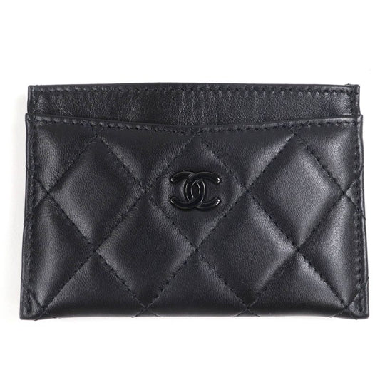 CHANEL Ap4472 Lambskin Matelasse Coco Mark Card Case Black Hardware With Box
