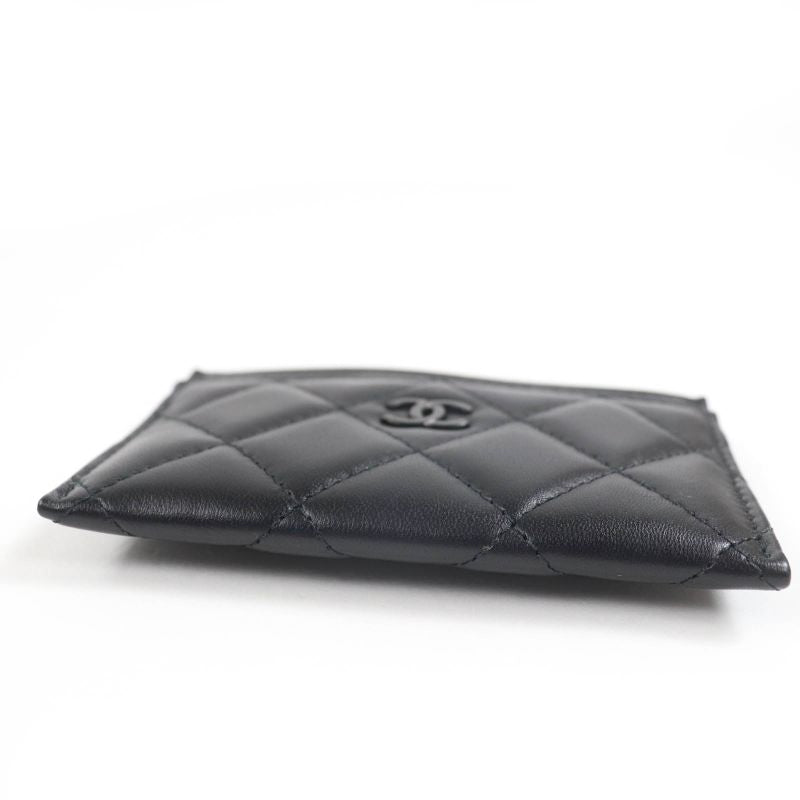 CHANEL Ap4472 Lambskin Matelasse Coco Mark Card Case Black Hardware With Box