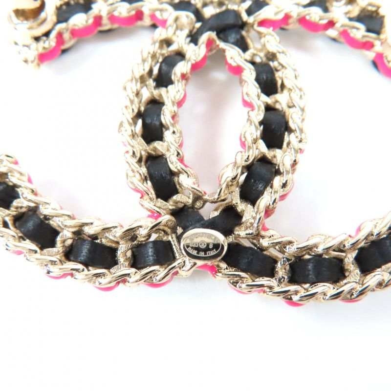 CHANEL B23B Coco Mark Brooch Gold Black Pink With Box And Storage Bag Made In