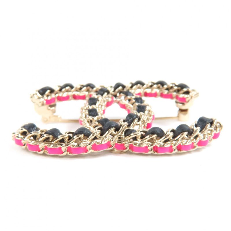 CHANEL B23B Coco Mark Brooch Gold Black Pink With Box And Storage Bag Made In