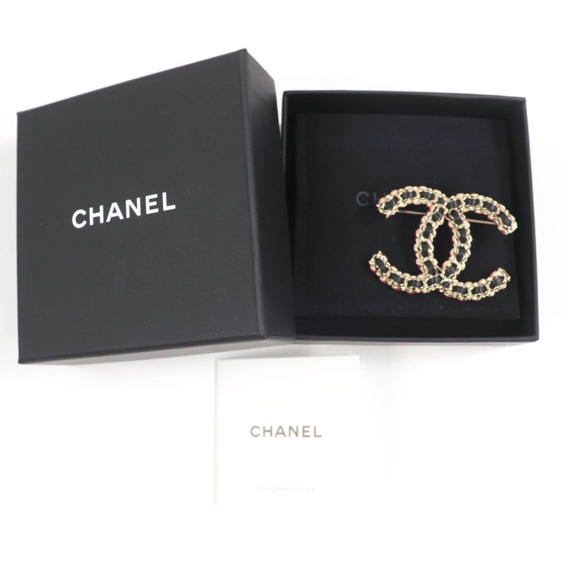 CHANEL B23B Coco Mark Brooch Gold Black Pink With Box And Storage Bag Made In