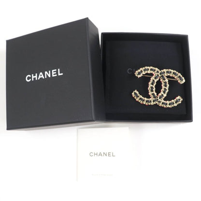 CHANEL B23B Coco Mark Brooch Gold Black Pink With Box And Storage Bag Made In