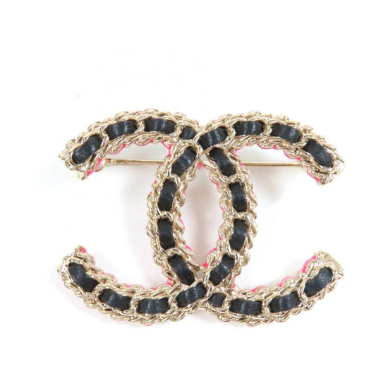 CHANEL B23B Coco Mark Brooch Gold Black Pink With Box And Storage Bag Made In