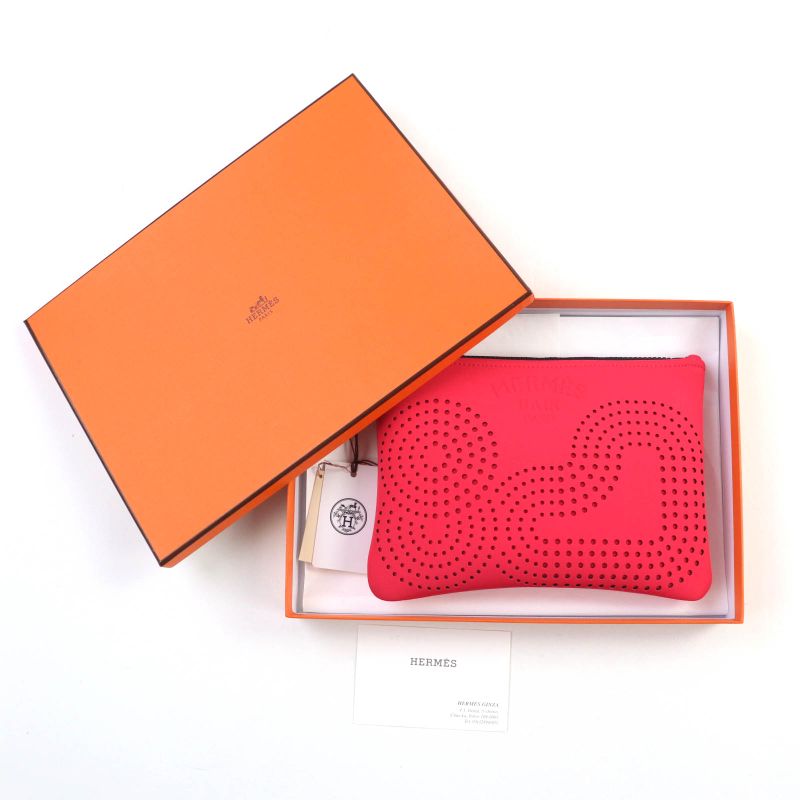 Hermes Neobain Zen Au Soleil PM Rose Anglia Logo Perforated Design Pouch With