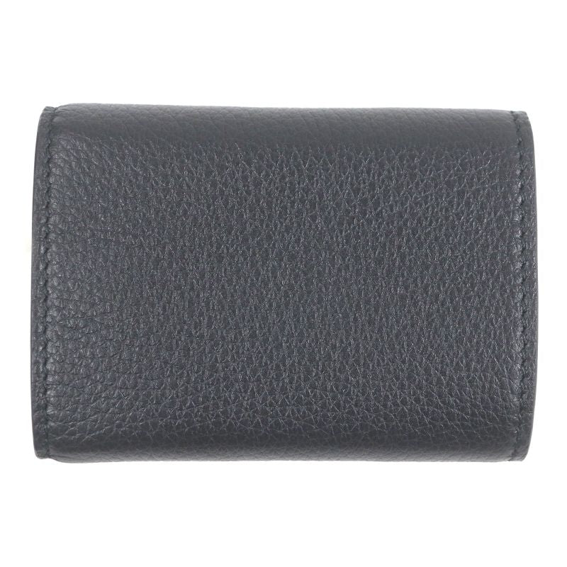 Gucci 736151 Leather Embossed Logo Compact Wallet Trifold Wallet Black With Box