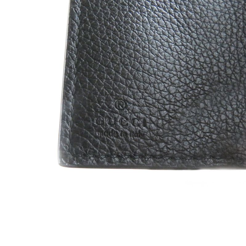 Gucci 736151 Leather Embossed Logo Compact Wallet Trifold Wallet Black With Box