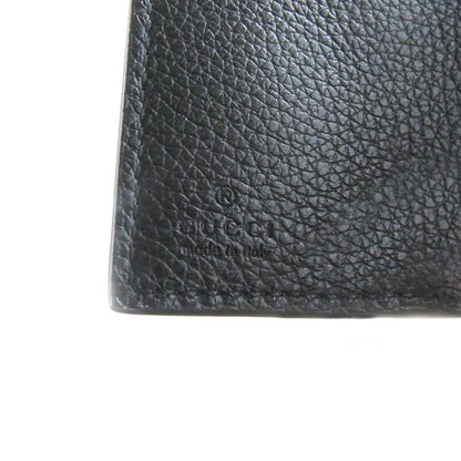 Gucci 736151 Leather Embossed Logo Compact Wallet Trifold Wallet Black With Box