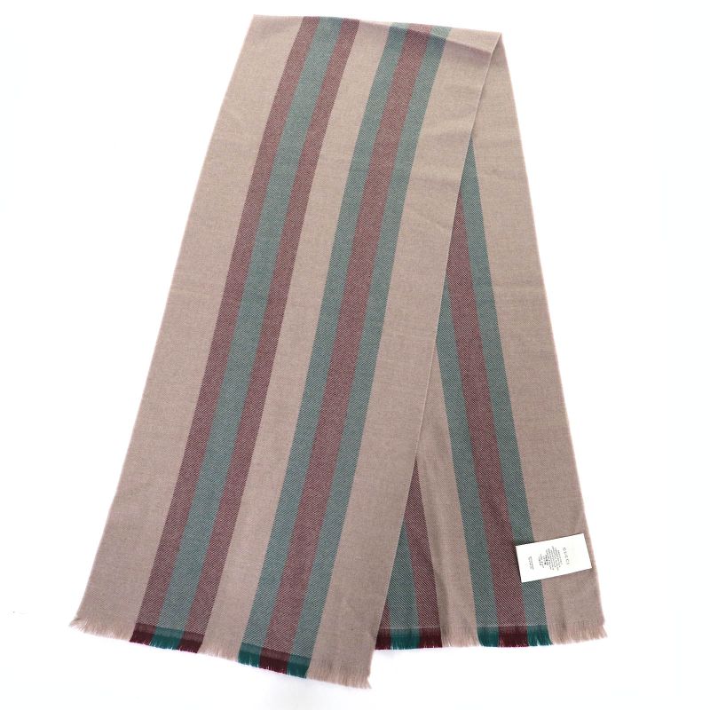 Gucci 387574 4g200 100% Wool Sherry Line Fringed Shawl Scarf Stole Scarf Light