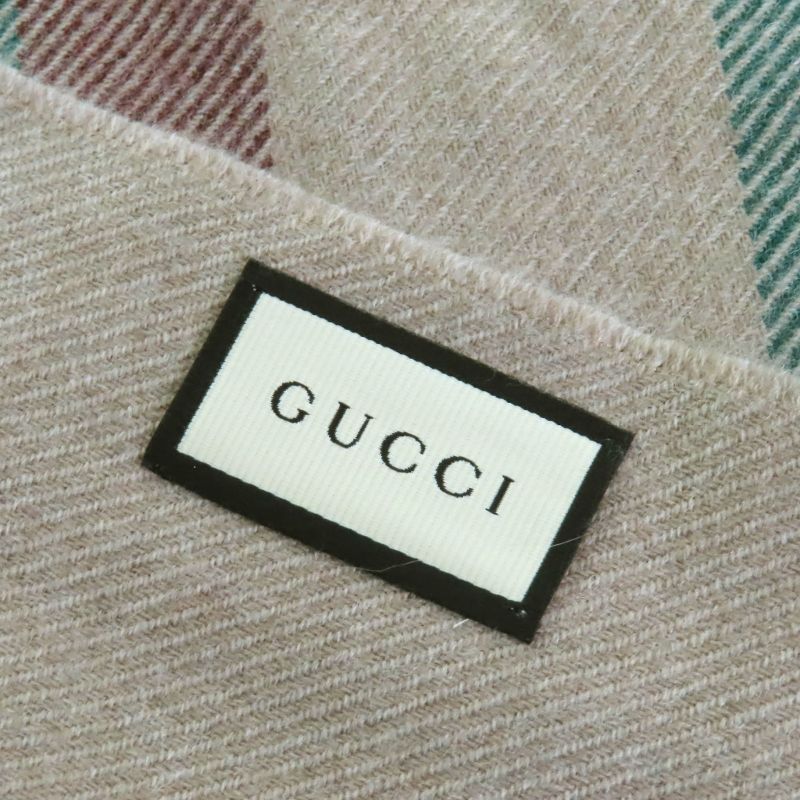 Gucci 387574 4g200 100% Wool Sherry Line Fringed Shawl Scarf Stole Scarf Light