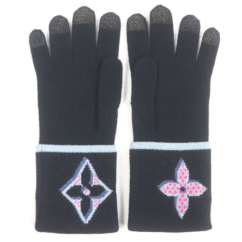 Louis Vuitton M73905 Gon Giant Pop Monogram 100% Wool Gloves Black Made In