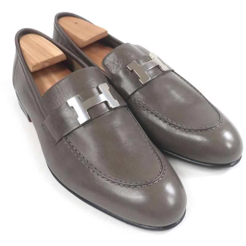 Hermes Leather Paris Constance H Logo Silver Hardware U-tip Loafers Moccasins