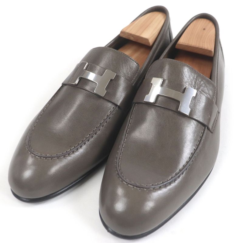 Hermes Leather Paris Constance H Logo Silver Hardware U-tip Loafers Moccasins