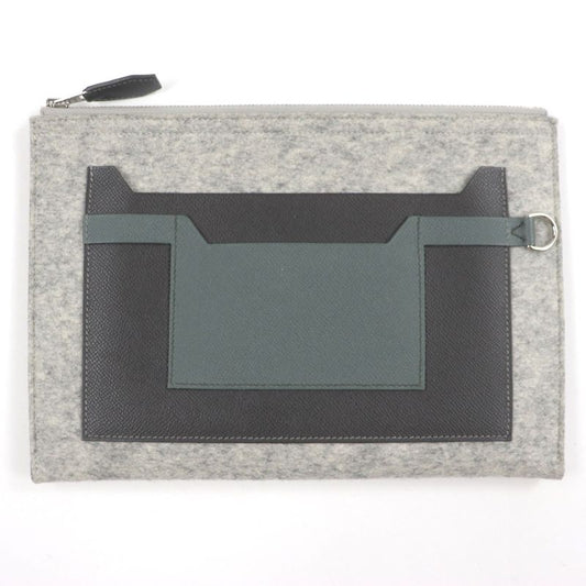 Hermes TOO DOO TOO DOO 29 Felt Vaux Epson Leather Silver Hardware Flat Pouch