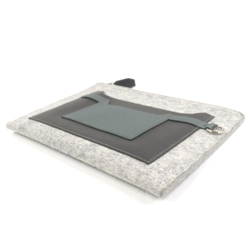 Hermes TOO DOO TOO DOO 29 Felt Vaux Epson Leather Silver Hardware Flat Pouch