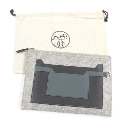 Hermes TOO DOO TOO DOO 29 Felt Vaux Epson Leather Silver Hardware Flat Pouch