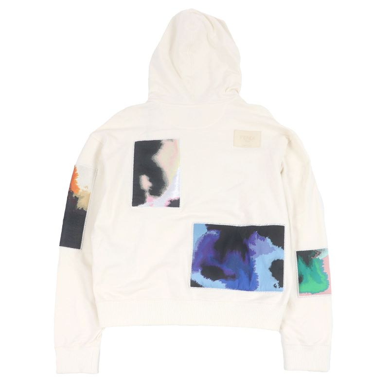 Fendi Fy1203 Logo Patch Embroidery Pullover Hoodie Ivory S Storage With Bag