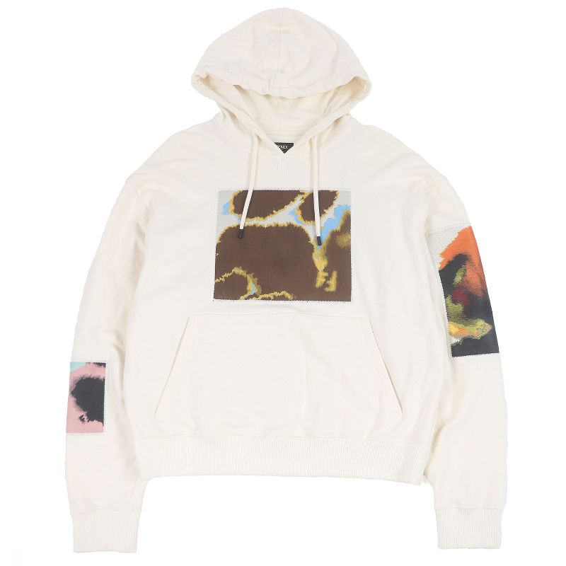 Fendi Fy1203 Logo Patch Embroidery Pullover Hoodie Ivory S Storage With Bag