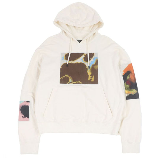 Fendi Fy1203 Logo Patch Embroidery Pullover Hoodie Ivory S Storage With Bag