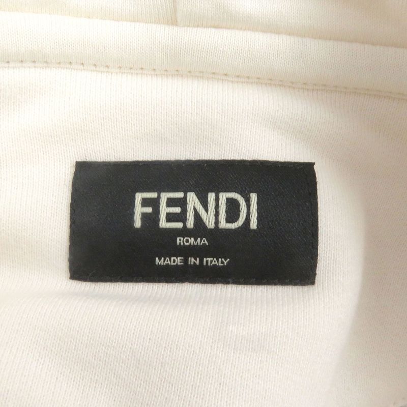 Fendi Fy1203 Logo Patch Embroidery Pullover Hoodie Ivory S Storage With Bag