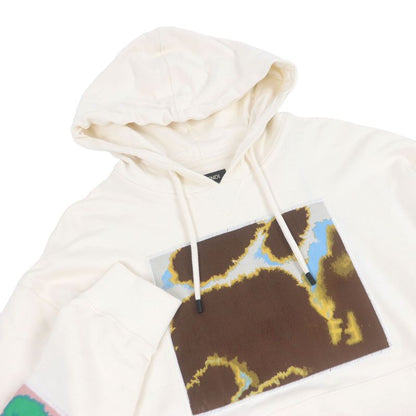 Fendi Fy1203 Logo Patch Embroidery Pullover Hoodie Ivory S Storage With Bag