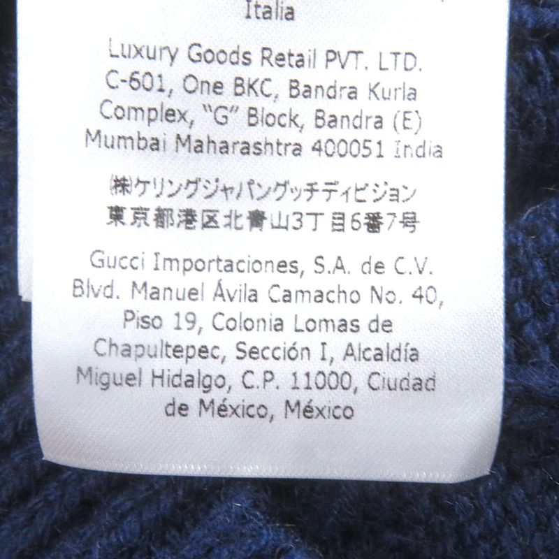 Gucci 673487 95% Cashmere Webbed Cable-knit Long-sleeved Knitted Cardigan Navy