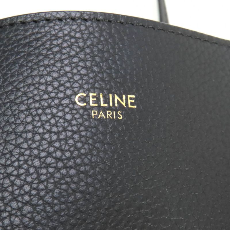 Celine 18902 Cabas Phantom Small Soft Grain Calf Logo Tote Bag Black Storage