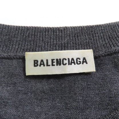 Balenciaga 100% Wool Back Logo Crew Neck Long Sleeve Knit Sweater Grey XS Made