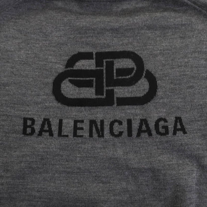 Balenciaga 100% Wool Back Logo Crew Neck Long Sleeve Knit Sweater Grey XS Made