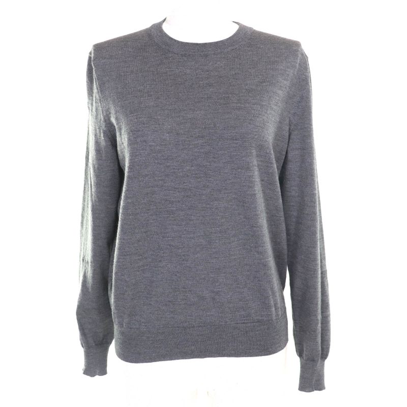 Balenciaga 100% Wool Back Logo Crew Neck Long Sleeve Knit Sweater Grey XS Made