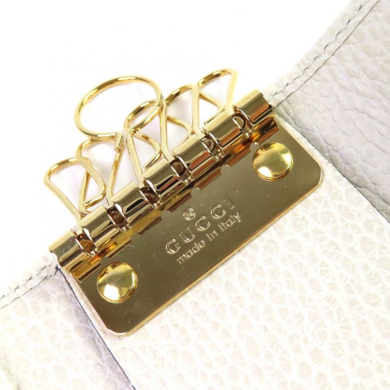 Gucci 456118 Double G 6-stack Key Hook Leather Key Case Light Beige Gold