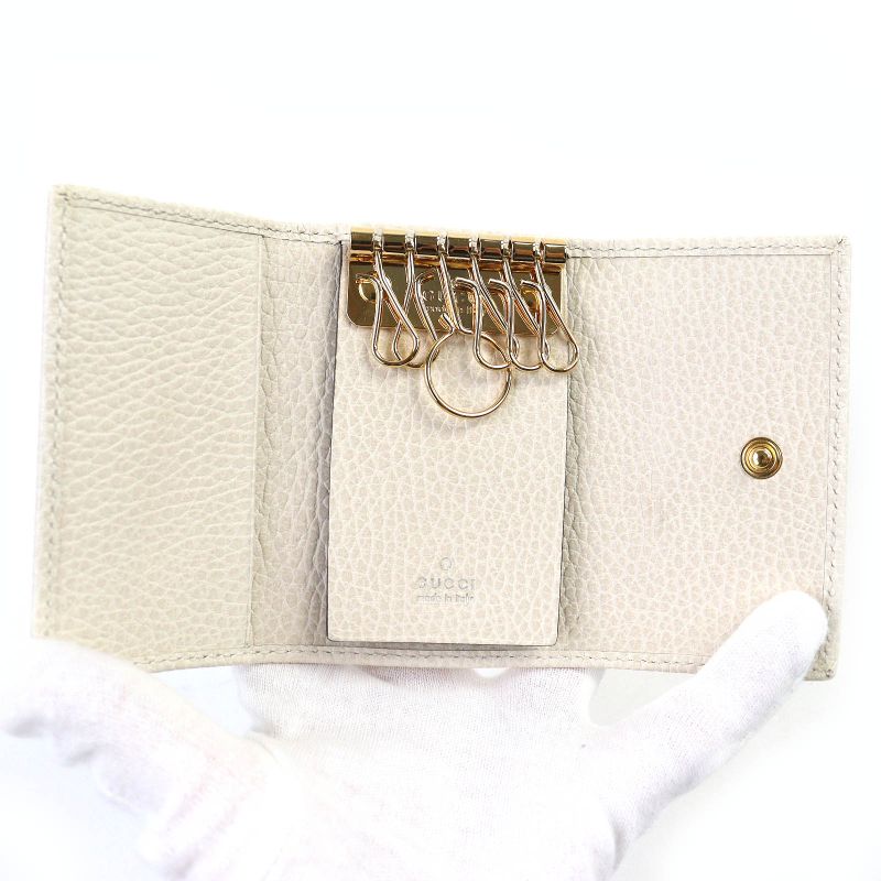 Gucci 456118 Double G 6-stack Key Hook Leather Key Case Light Beige Gold