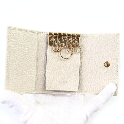 Gucci 456118 Double G 6-stack Key Hook Leather Key Case Light Beige Gold