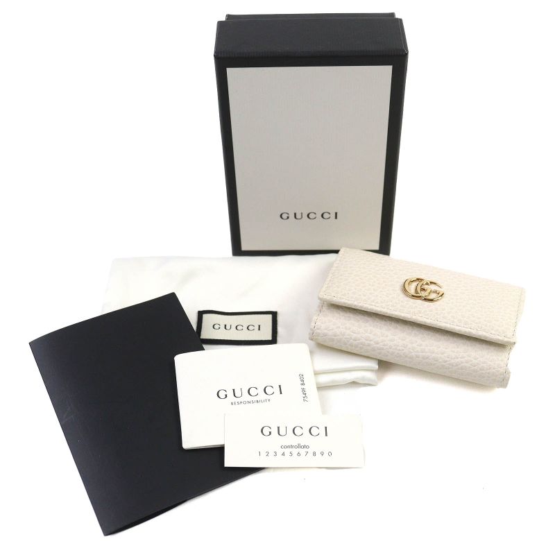Gucci 456118 Double G 6-stack Key Hook Leather Key Case Light Beige Gold