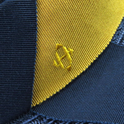 Hermes 100% Hemp H Logo Embroidered Ribbon Straw Hat Navy Yellowish 56 Made In