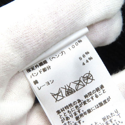 Hermes 100% Hemp H Logo Embroidered Ribbon Straw Hat Navy Yellowish 56 Made In