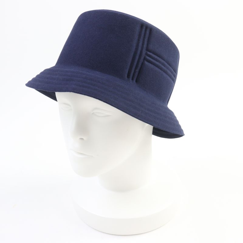 Hermes H Motif 100% Rabbit Felt Hat Navy 57 Women