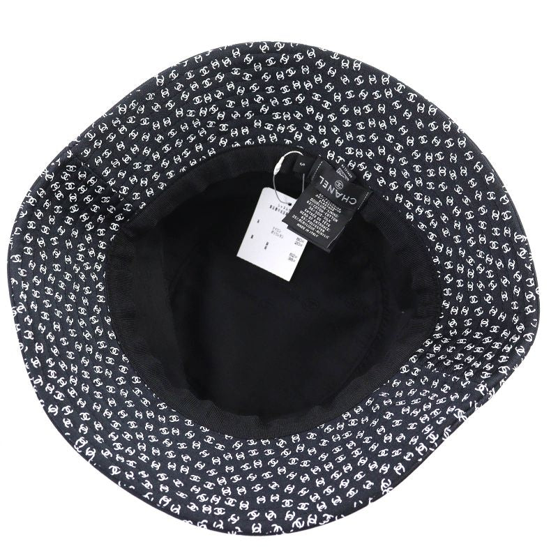 CHANEL 25SS Coco Beach Mini CC Logo Total Pattern Bucket Hat Black White S Made