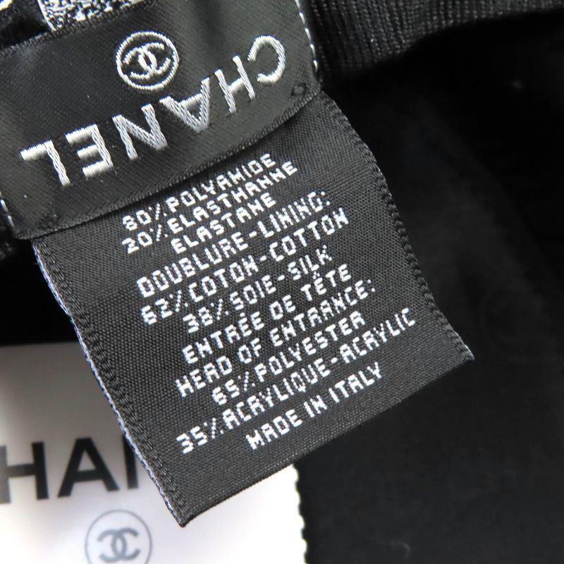 CHANEL 25SS Coco Beach Mini CC Logo Total Pattern Bucket Hat Black White S Made