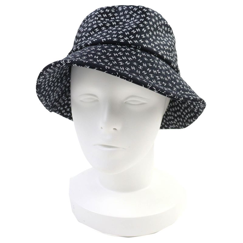 CHANEL 25SS Coco Beach Mini CC Logo Total Pattern Bucket Hat Black White S Made