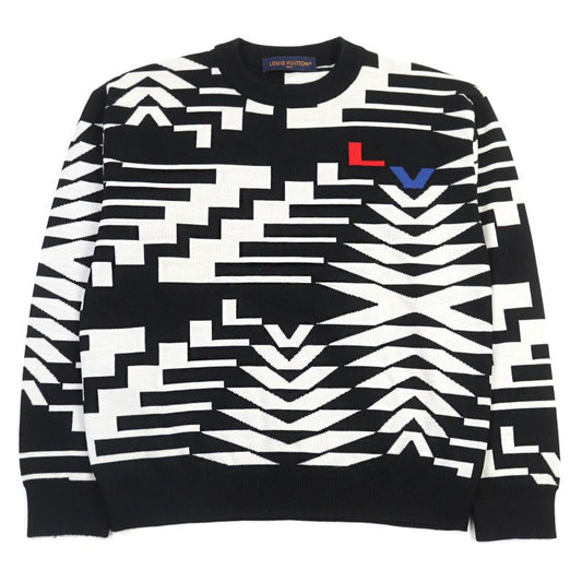 Louis Vuitton 24SS Hqn11w 100% Wool LV Fur Tree Logo Crew Neck Knit Black White