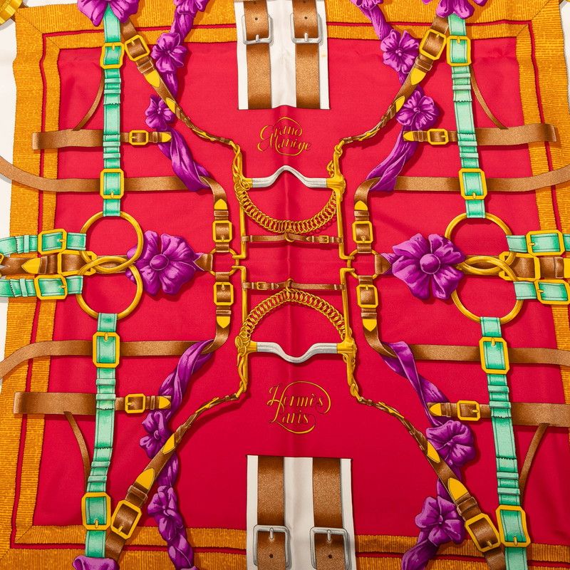 Hermes Carrée 90 Grand Manege Large Keynote Pink Blue Multicolor Silk Women's