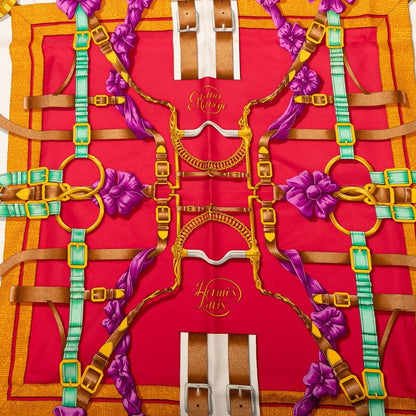 Hermes Carrée 90 Grand Manege Large Keynote Pink Blue Multicolor Silk Women's