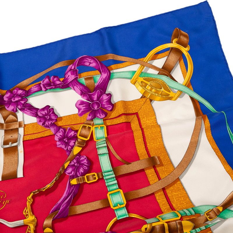 Hermes Carrée 90 Grand Manege Large Keynote Pink Blue Multicolor Silk Women's