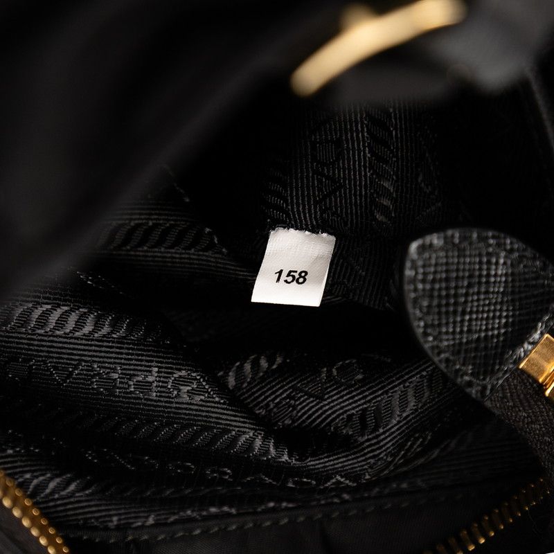 Prada Triangle Logo Plate Handbag Shoulder Bag 2WAY 1bg308 Black Nylon Leather