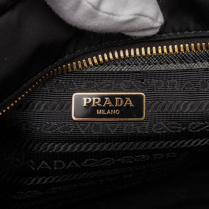 Prada Triangle Logo Plate Handbag Shoulder Bag 2WAY 1bg308 Black Nylon Leather