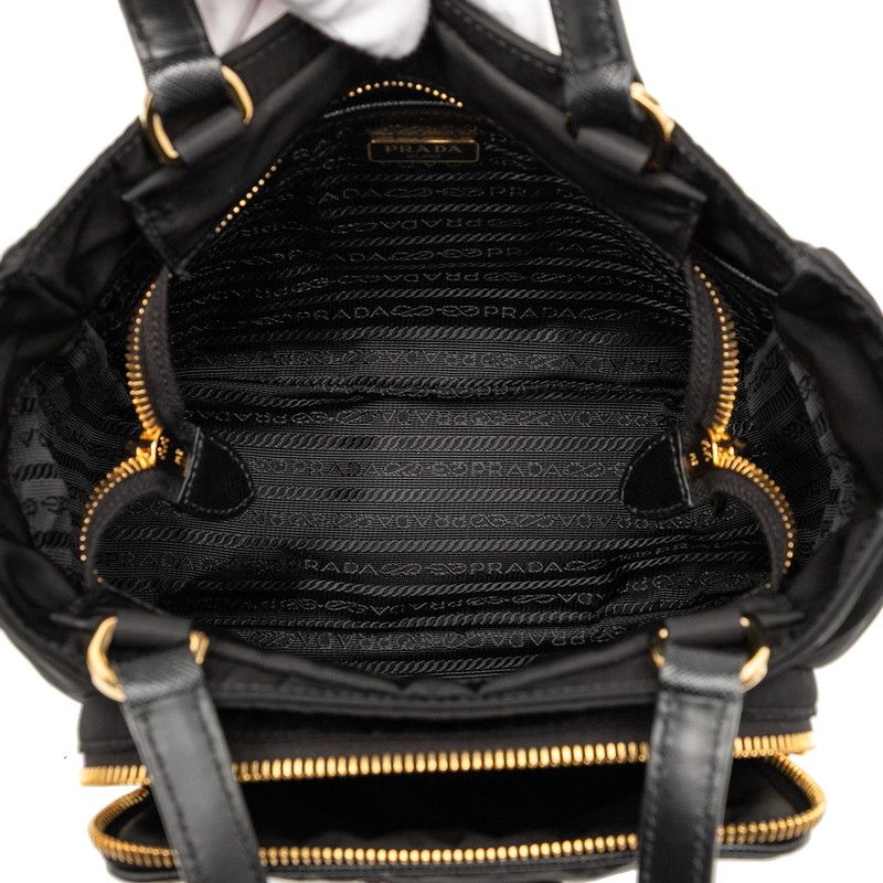 Prada Triangle Logo Plate Handbag Shoulder Bag 2WAY 1bg308 Black Nylon Leather