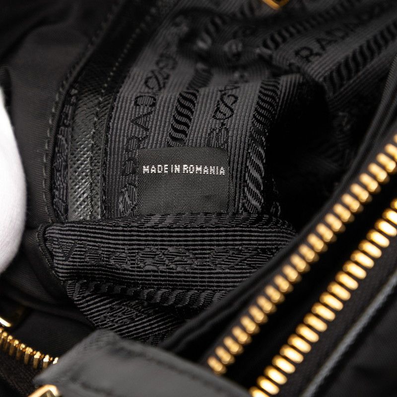 Prada Triangle Logo Plate Handbag Shoulder Bag 2WAY 1bg308 Black Nylon Leather