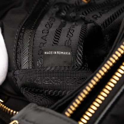 Prada Triangle Logo Plate Handbag Shoulder Bag 2WAY 1bg308 Black Nylon Leather