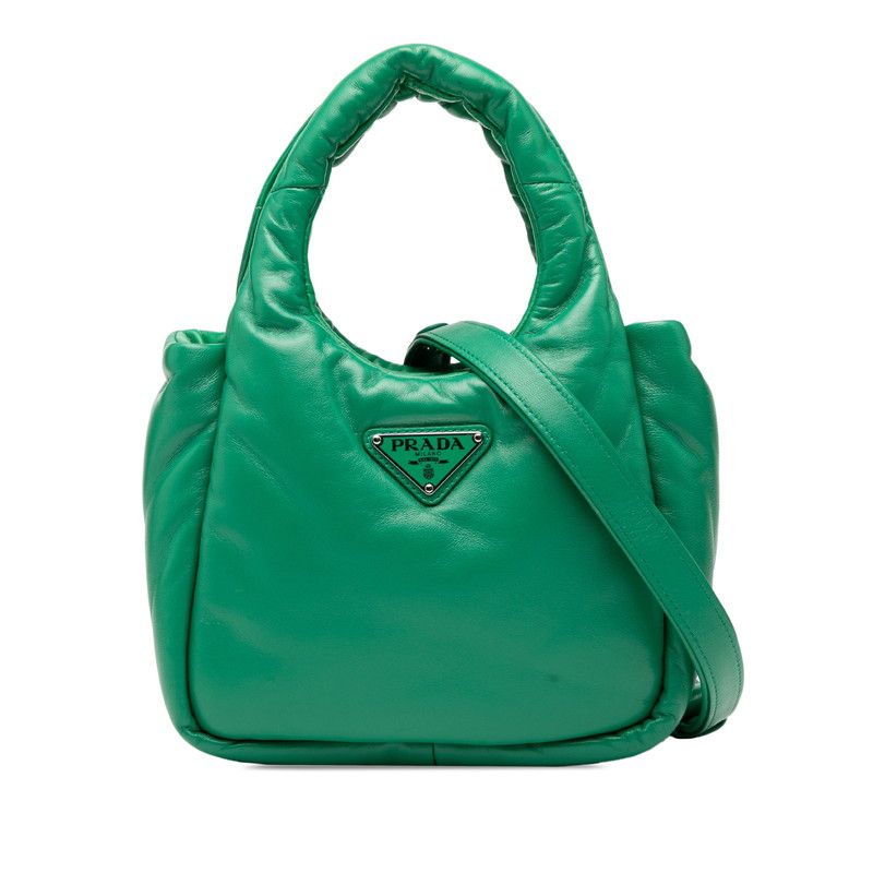 Prada Triangle Logo Plate Mini Handbag Shoulder Bag 2WAY 1ba359 Green Leather